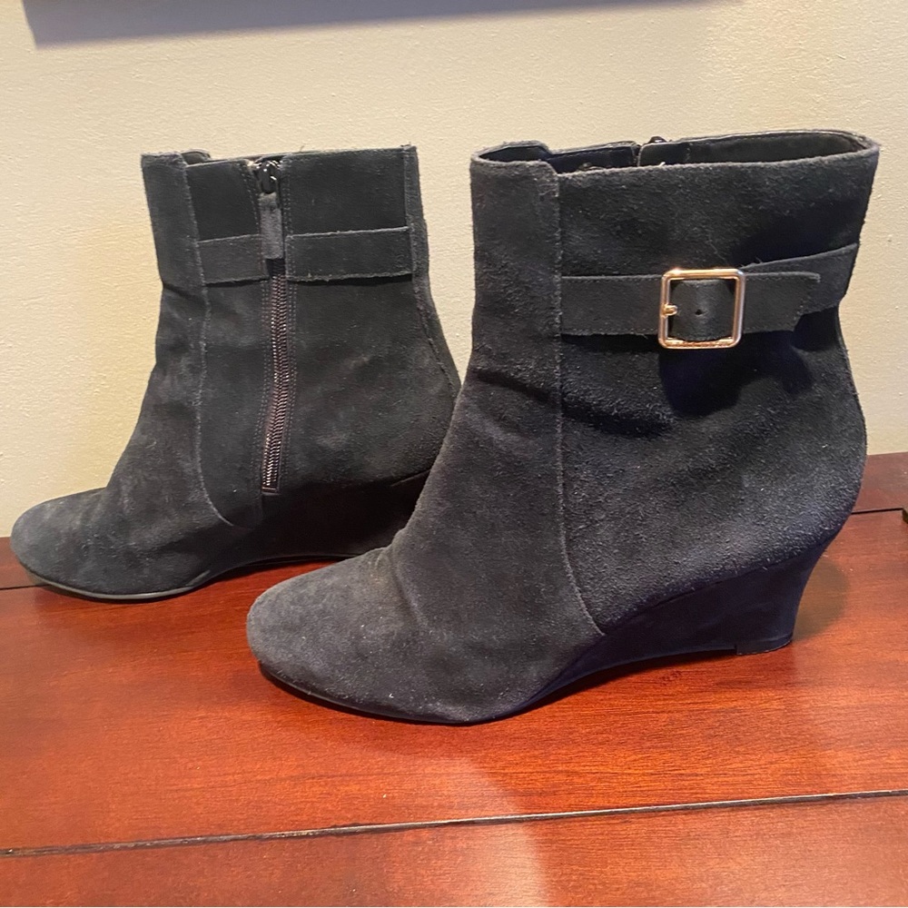 Cole Haan Black Suede Wedge Booties